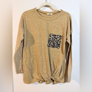 Women’s Mustard Long Sleeve Top with Leopard Pocket